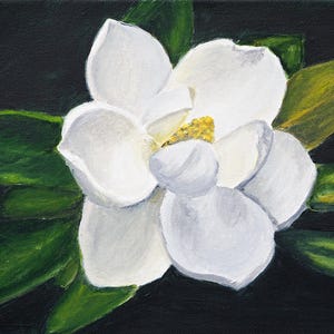 Weißer Magnoliendruck, Südlicher Magnolienblumendruck, Magnolienblütendruck, Südliches Dekor, Botanischer Druck, Blumenwandkunst