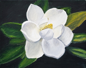 White Magnolia Flower Print: Southern Botanical Wall Art
