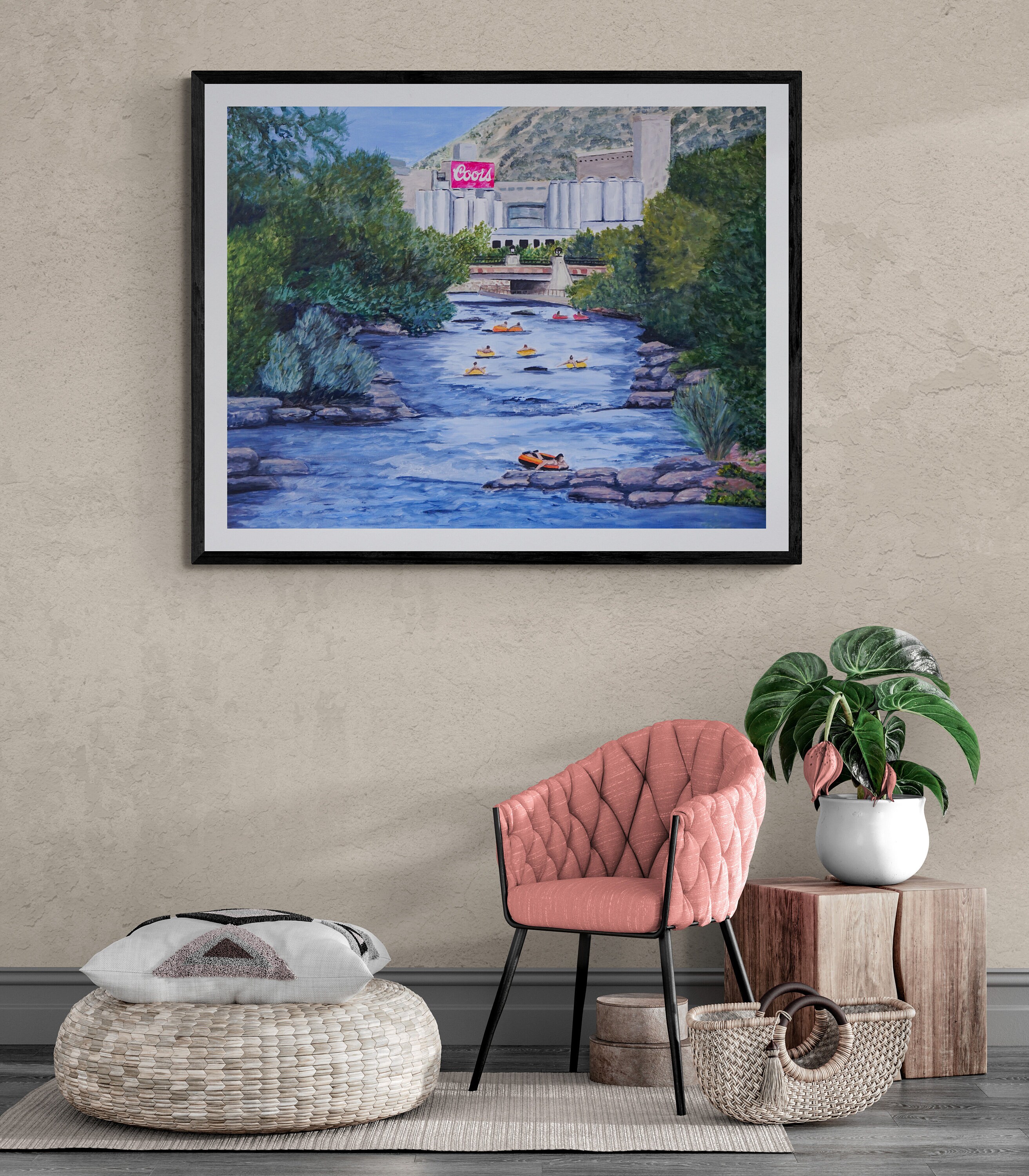 Original Golden Colorado Painting, Framed Clear Creek