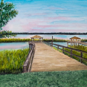 Savannah Marsh Dock Print: Coastal Landscape Watercolor Painting