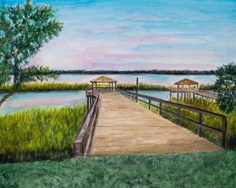 Marsh Print, Savanah Georgia Print, Marsh Landscape Print, Savannah Marsh Painting, Low Country Print, Coastal Marsh Print, Savannah Dock