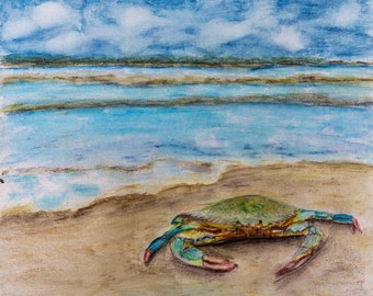 Crab Beach Print, Crab Art Print, Blue Crab Watercolor Painting, Crab Watercolor Print, Coastal Watercolor Print