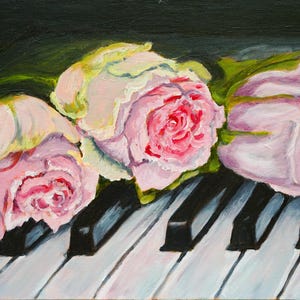 Piano with Roses Print: Music Room Wall Art, Gift for Musician