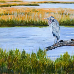 Marsh With Heron Print, Marsh Art Print, Marsh Painting, Low Country Print, Coastal Marsh Print, Low Country Art Print, Coastal Decor