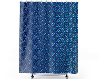 Fractal Shower Curtain Geometry Art | Blue Lights Fractal Geometry | Bathroom Decor, Designer Bath, Shower Art, Abstract | Made in USA