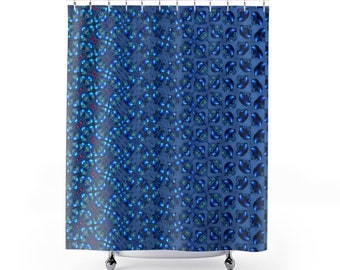 Fractal Shower Curtain Geometry Art | Blue Denim Fractal Geometry | Bathroom Decor, Designer Bath, Shower Art, Abstract | Made in USA