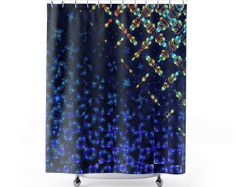 Fractal Shower Curtain Geometry Art | Fade to Indigo Fractal Geometry | Bathroom Decor, Designer Bath, Shower Art, Abstract | Made in USA