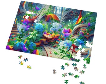abstract puzzles online Abstract Fantasy Art Puzzle for Adults in Tin Box | Psychedelic Surreal Unique Magical Whimsical | Rainbow Flower Garden | Made in USA
