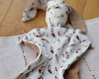 Edredón de conejito de bebé de plumas beige - Muselina GOTs hecha a mano única