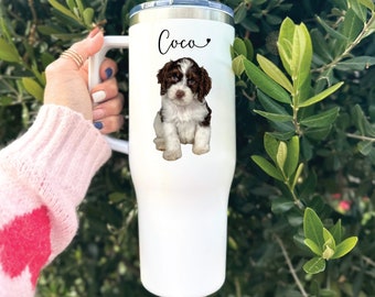 Dog Photo Tumbler | Pet Tumbler | Custom Dog Photo Tumbler | Personalized Gifts for Dog Mom | Print Your Photo on 40oz Tumbler With Handle