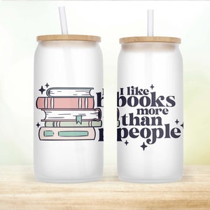 Book Beer Can Glass | Custom Coffee Cup | Books Coffee Cup | Iced Coffee Cup | Retro Book Coffee Glass | Glass Cup with Lid and Straw