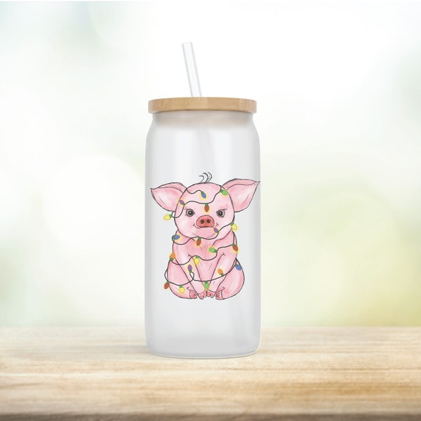 Cute Pig Beer Can Glass | Custom Coffee Cup | Coffee Cup | Iced Coffee Cup| Christmas Glass | Retro Can Glass | Pig Lovers