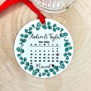 Personalized Wedding Date Ornament: Eucalyptus Wreath, Couple Gift