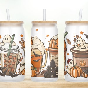 Custom Coffee Cup | Fall Coffee Cup | Iced Coffee Cup | Pumpkin Iced Coffee Cup | Glass Cup with Lid and Straw