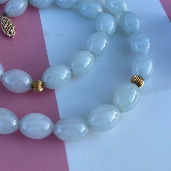 Vintage Pale Green Oval Jade with 14k Gold Beads … - image 4