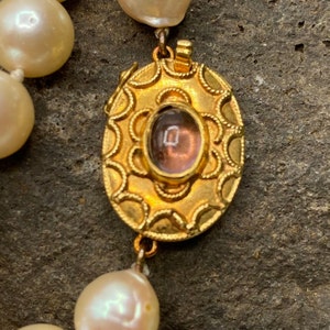 Vintage Long 30&quot; 9.8mm Baroque Pearl 18K Gold Clasp | Individually Knotted | Opera Length