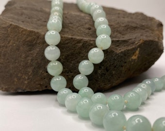 Translucent Light Green Jade Bead Necklace With Silver Clasp | Chinese Export