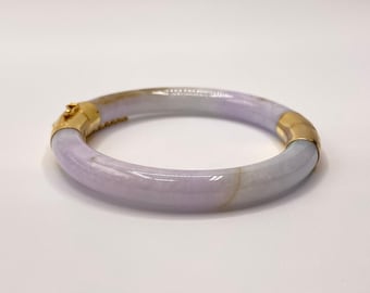 Hinged Bangle Purple Jade Bangle Bracelet Light Lavender Jade 14K