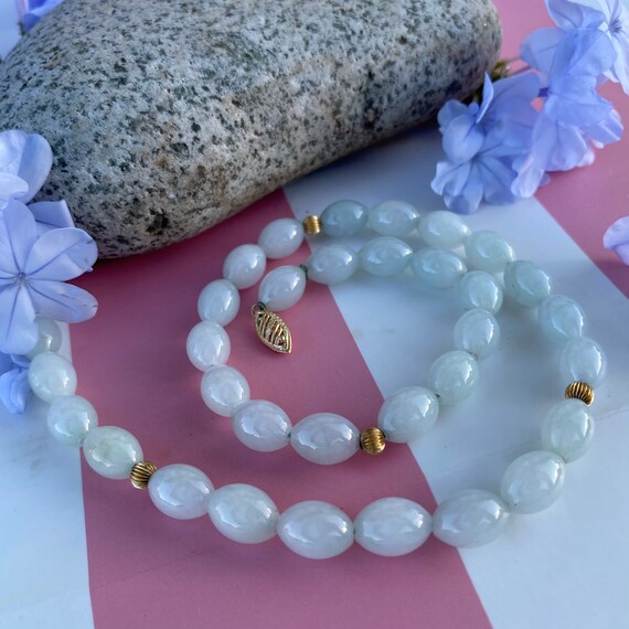 Vintage Pale Green Oval Jade with 14k Gold Beads … - image 3