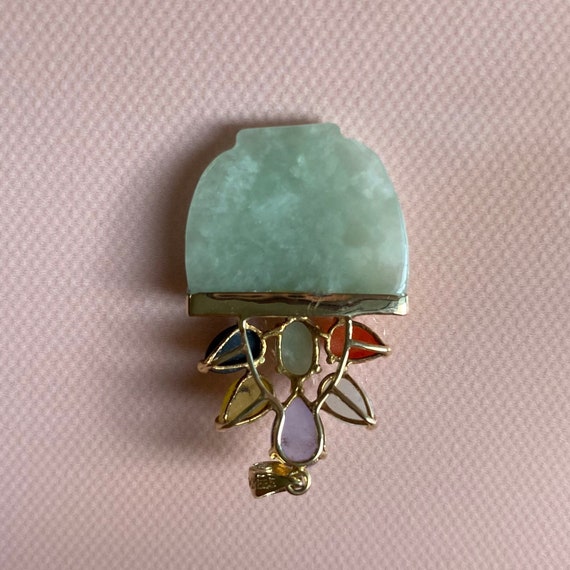 Vintage 14K Jade Basket of Flower in Multiple Col… - image 4