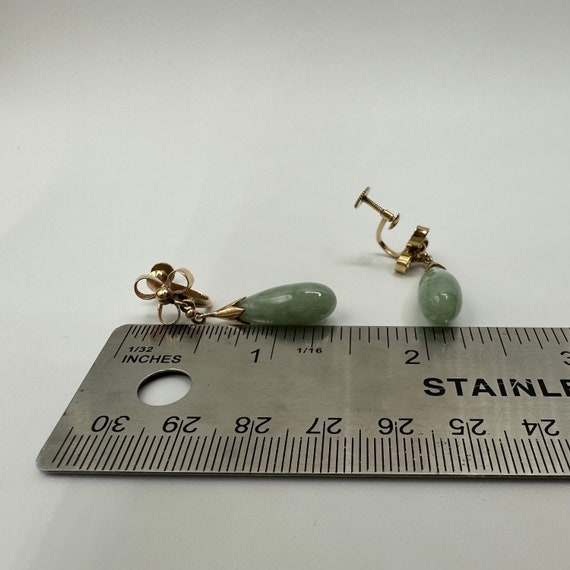 14Kt Gold Dangle Earrings | Green Jade Drop Earri… - image 9