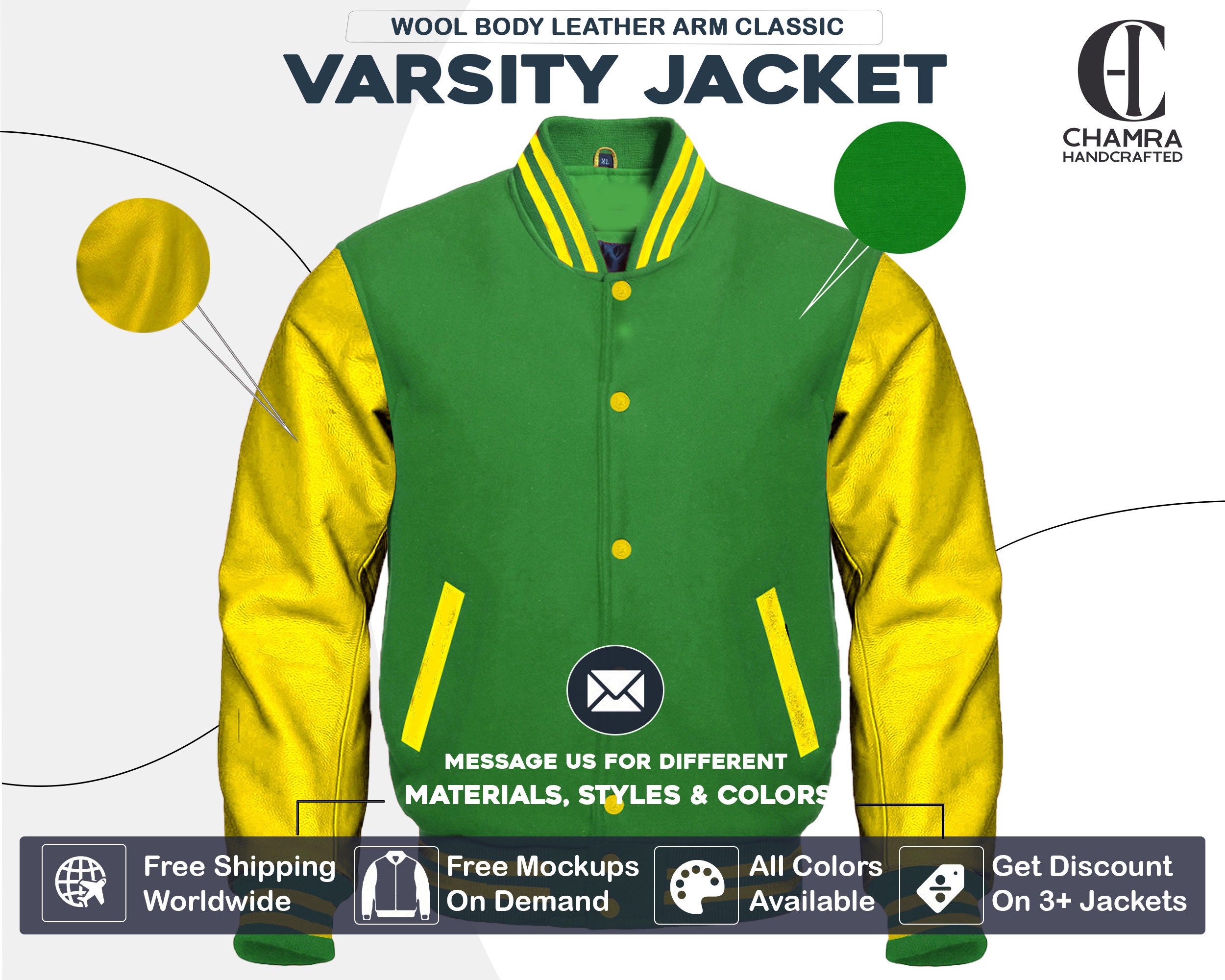 Varsity Base Kelly Green Wool Body Letterman Jacket