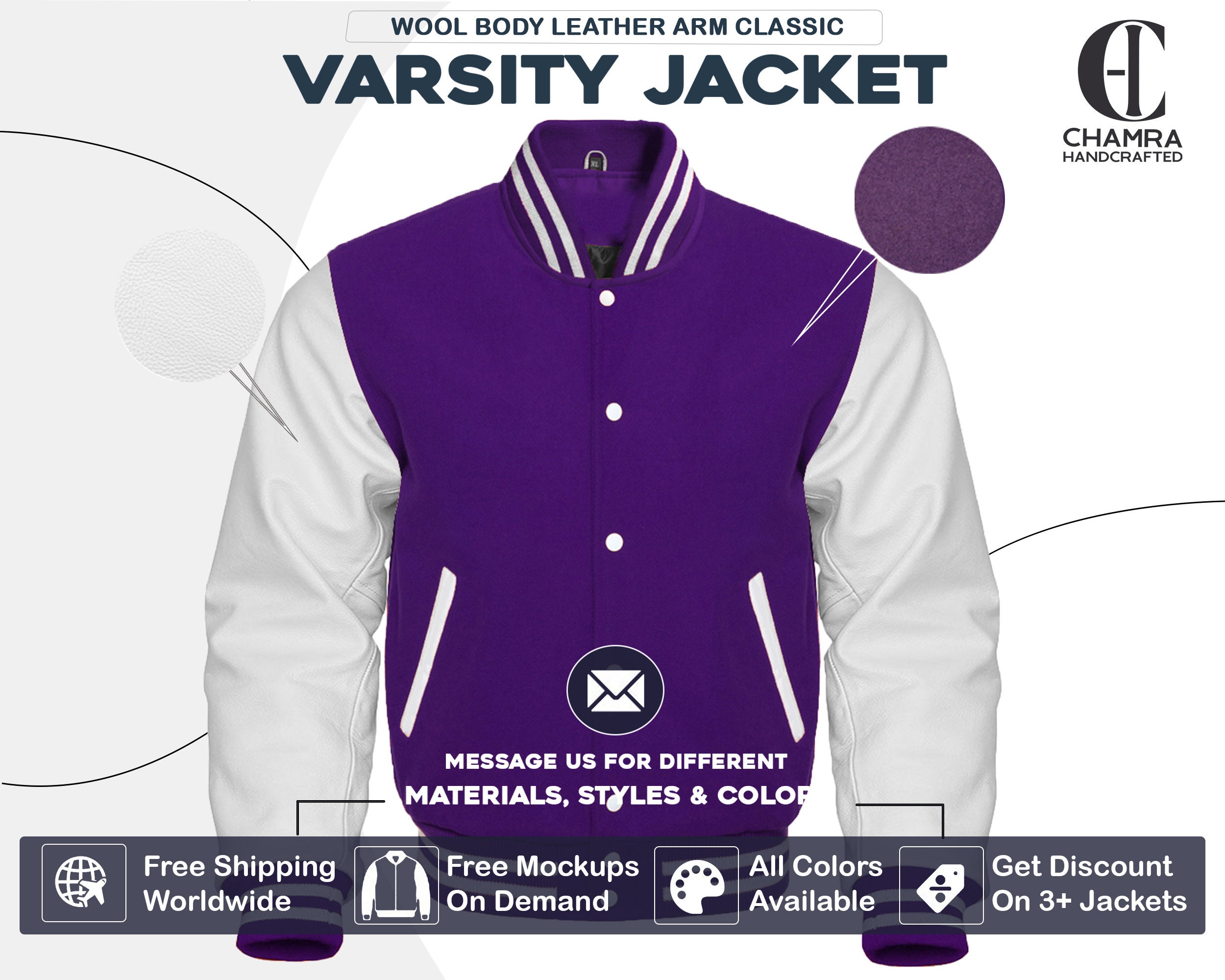 Varsity/College - Coats & Jackets with Available Colours: Purple & White  and Size: 3XL