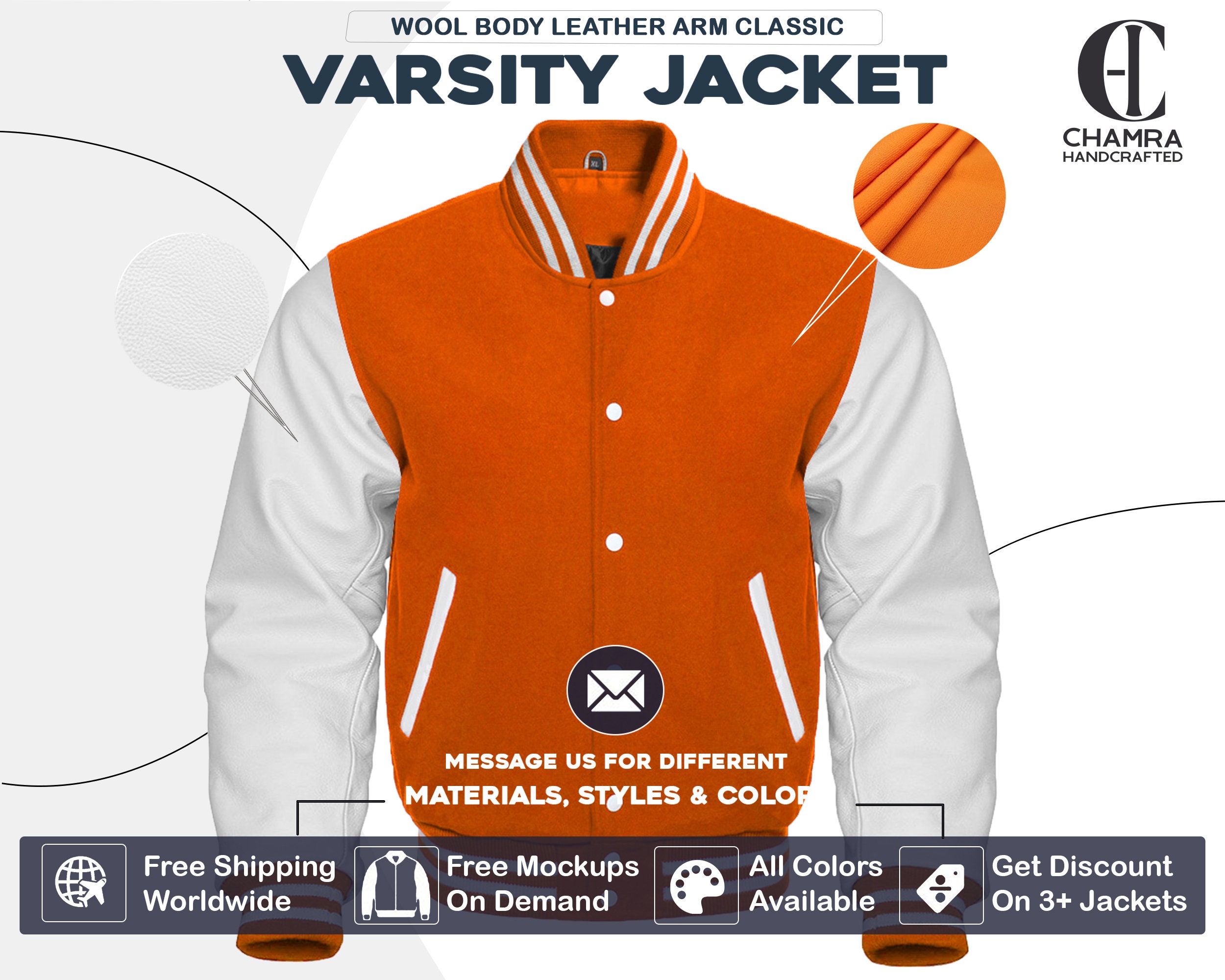 Wool Letterman Off-White Red/Orange Varsity Jacket - Jackets Masters