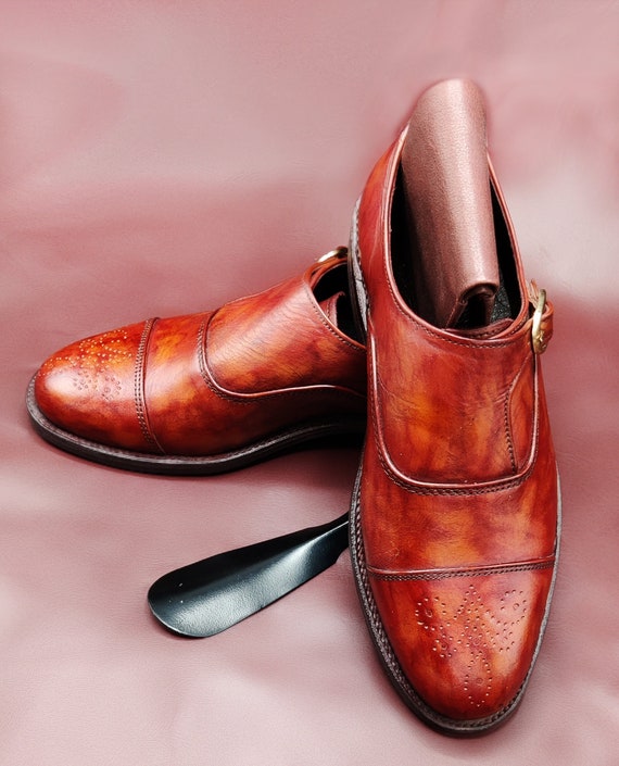 Quarter Broguing Single Monk Strap Brown Leather Dress Shoe | Etsy