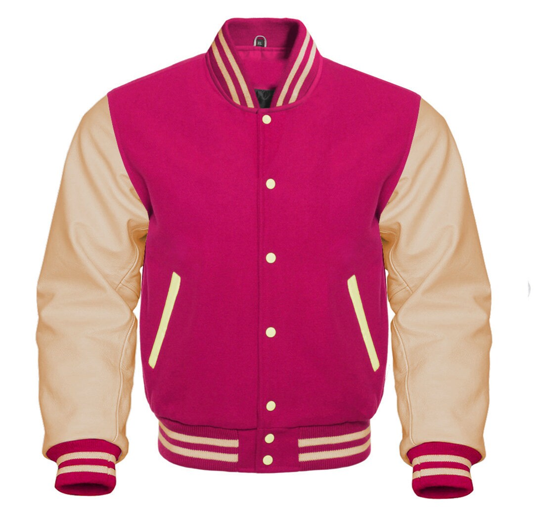 Varsity Letterman Jacket for Men Women & Kids Hot Pink Body Cream ...