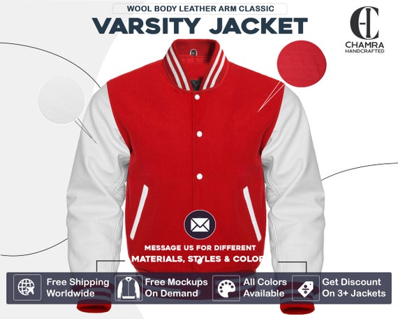 Men's Classic Wool And Leather Varsity Jacket [Red/White