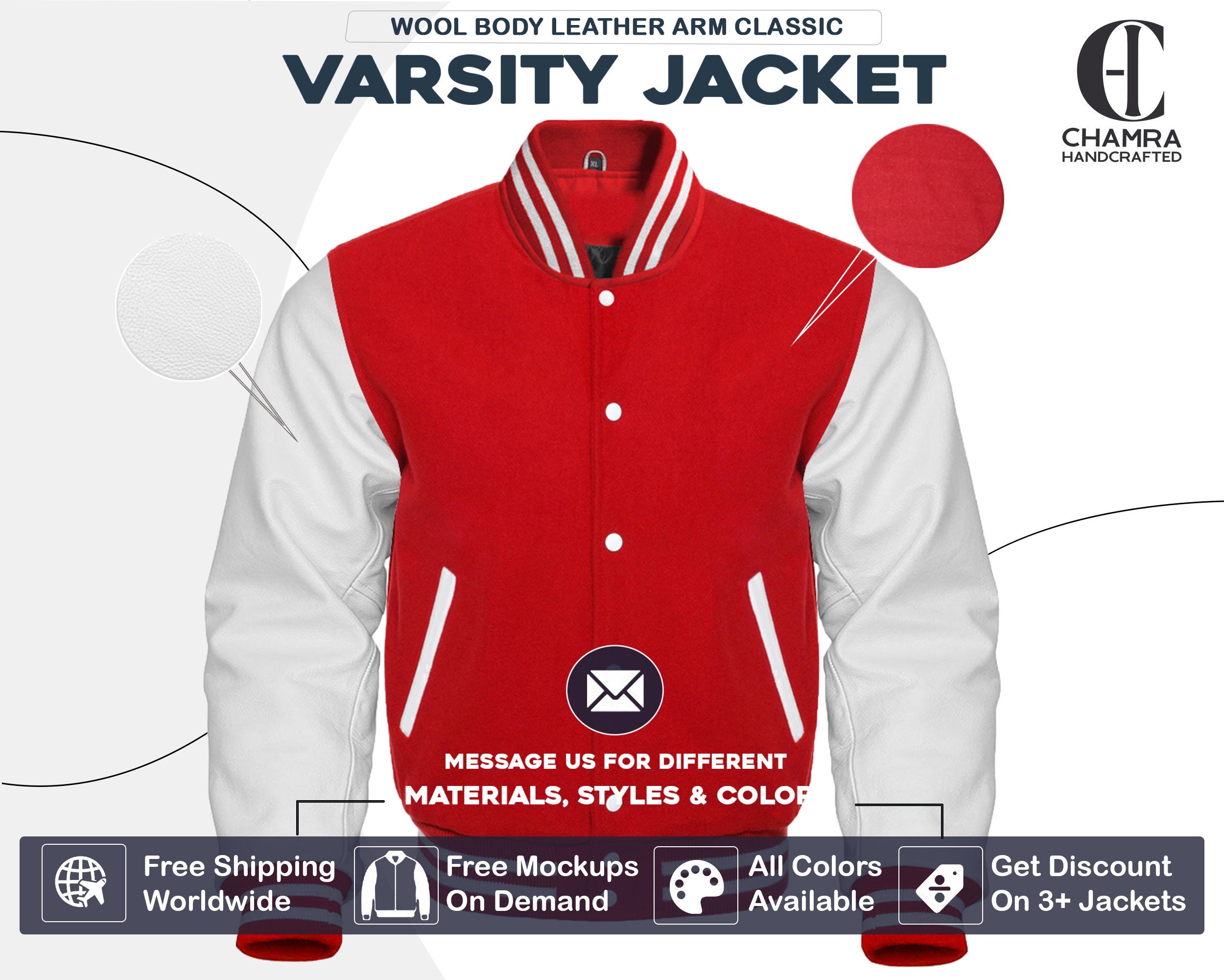 Men's Bomber Red Wool and Leather Varsity Jacket - Jackets Expert