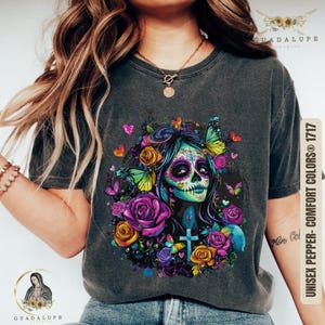 Psychedelic Style &quot; La Catrina&quot; Dia de Los Muertos T-shirt, Mexican Folk Art Day of the Dead Shirt, Unisex Tee