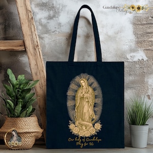 Jungfrau Maria Design Baumwoll Canvas Einkaufstasche | Spirituelles Geschenk, umweltfreundlicher Shopper, religiöse Kunst, Alltagstasche, wiederverwendbare Einkaufstasche