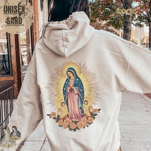 Sudadera con capucha de Nuestra Señora de Guadalupe, ropa para fiestas católicas, suéter de celebración de la Virgen María, ropa de iglesia, sudadera religiosa, ropa cristiana