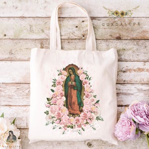 Vintage Guadalupe Canvas Einkaufstasche, religiöse Baumwolltasche, mexikanische Jungfrau Maria Markttasche, wiederverwendbare umweltfreundliche Schultertasche, religiös