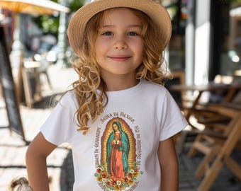Vår Fru av Guadalupe blommig illustration ungdomströja | Virgen de Guadalupe-tröja