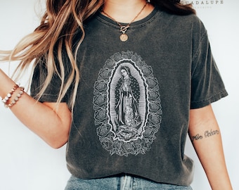 Retro Guadalupe Shirt, Mexican Virgencita Tshirt, Religious T Shirt,  Our Lady Tee, Vintage Catholic T Shirt, Trendy Holiday Gift Idea