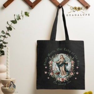 Stella Maris Baumwollsegeltuch-Einkaufstasche, katholische christliche Schultasche, Jungfrau Maria Sommer ästhetische wiederverwendbare Tasche, religiöses Geschenk