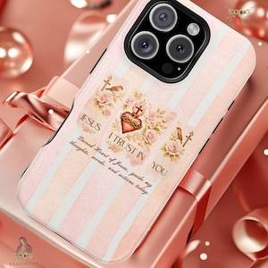 Cadeau personnalisé Coque pour portable MagSafe® Jesus Trust – Cadeau catholique pour adolescents, accessoire religieux élégant, première communion, coque pour la rentrée