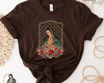 Vintage Style Our Lady of Guadalupe T Shirt, Virgen de Guadalupe, Bohemian Retro Shirt, Catholic Clip Art Gifts, Bestfriend  Christmas Gifts