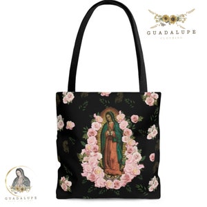 Unsere Dame von Guadalupe Einkaufstasche, Jungfrau Maria ästhetische Einkaufstasche, Blumenjungfrau Guadalupe Umhängetasche, Katholische Geschenke
