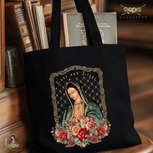 Catholic Our Lady Of Guadalupe Tote Bag, Virgin Mary Aesthetic Shoulder Bag, Catholics Gifts, Boho Shopping Purse, Religious Canvas Handbag