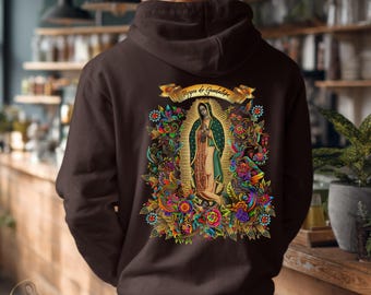 Our Lady of Guadalupe Hoodie, Mexican Folk Art Pullover