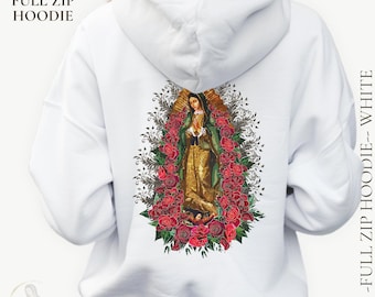 Catholic Mom Gifts, Our Lady of Guadalupe Zip Hoodie | Religious Virgen de Guadalupe Sweatshirt