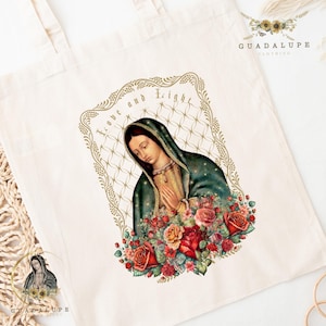 Our Lady Of Guadalupe Tote Bag, Virgin Mary Aesthetic Shoulder Bag, Catholics Gifts, Boho Shopping Purse, Religious Canvas Handbag