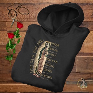 Guadalupe Hoodie, Virgen de Guadalupe Sweatshirt Hoodie, Virgin Mary Hoodie, Catholic Clothing, Catholic Gifts, Religious Holiday Gifts
