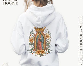 Catholic Mom Gifts, Our Lady of Guadalupe Hoodie | Religious Virgin Mary Zip-Up