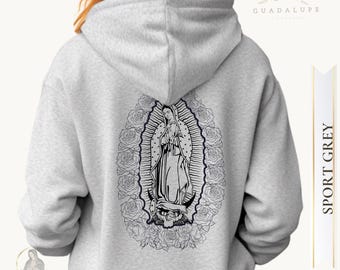 Our Lady of Guadalupe Hoodie, Virgen de Guadalupe Back Print, Catholic Faith Apparel