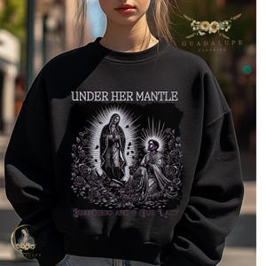 Sudadera Nuestra Señora de Guadalupe - Juandiego Virgen María Cuello Redondo - Regalos de Devoción Mariana - Regalos devocionales, Regalos para Mujeres Religiosas, Ropa de Iglesia